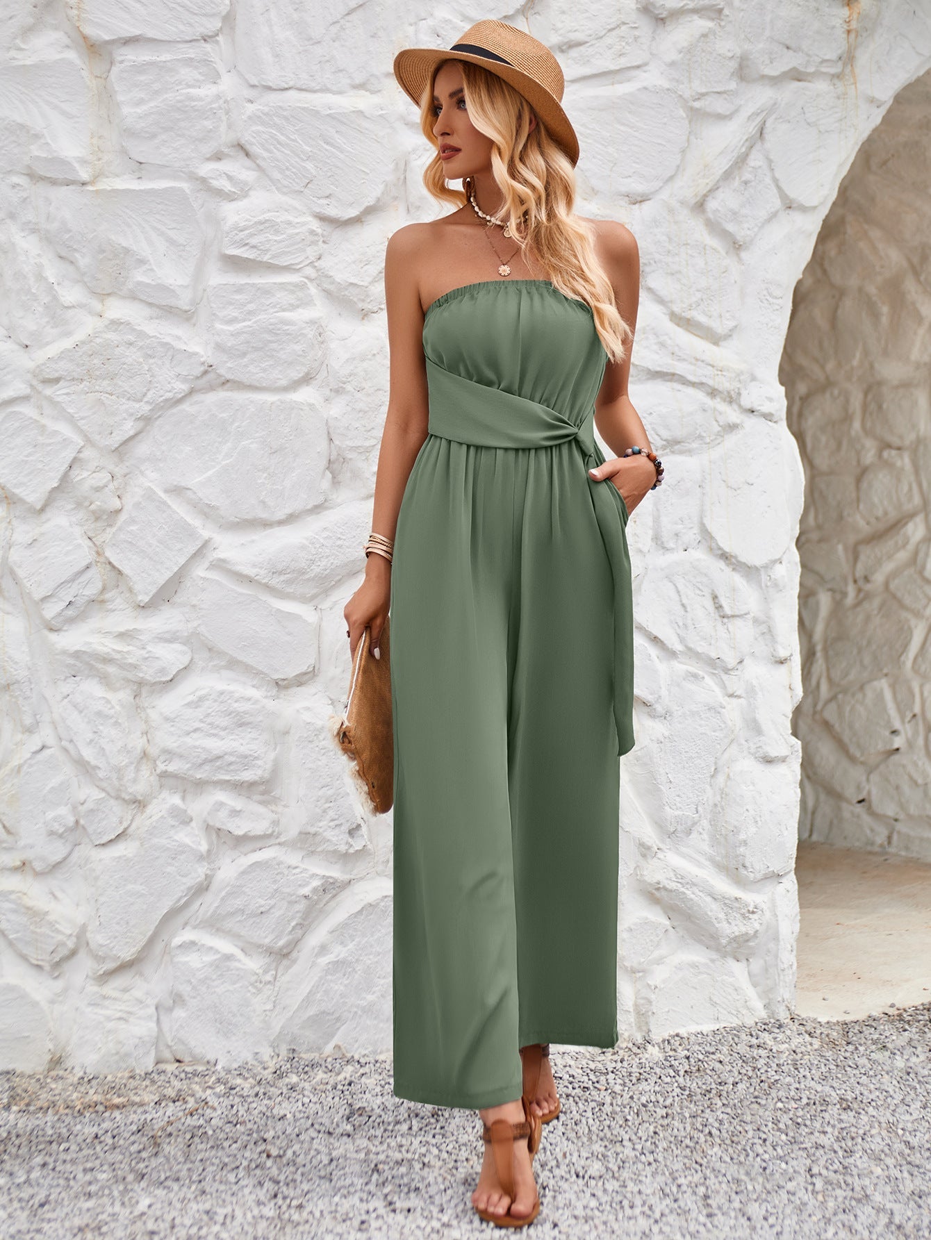 Avalance™| Slim Fit Solid Color Tube Top Jumpsuit