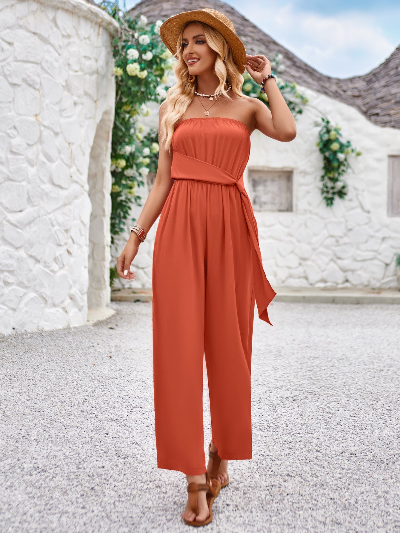 Avalance™| Slim Fit Solid Color Tube Top Jumpsuit